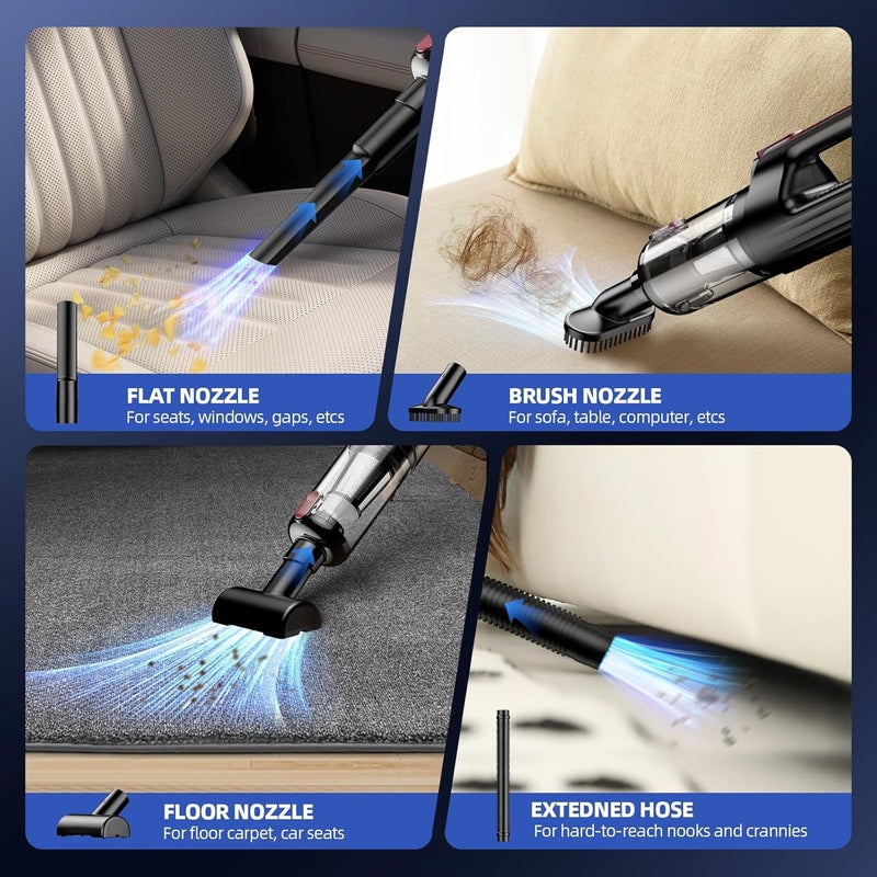 MONOZEL مكنسة كهربائية محمولة، 18000Pa 2 في 1 مكنسة سيارة لاسلكية وم blower هواء، محرك بدون فرش 130W مع بطارية 7800mAh، ضوء LED ورؤوس متعددة، محمولة للاستخدام في المنزل، السيارة، المكتب، والحيوانات الأليفة - Image 5